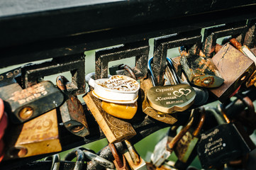 Padlock with the names of newlyweds