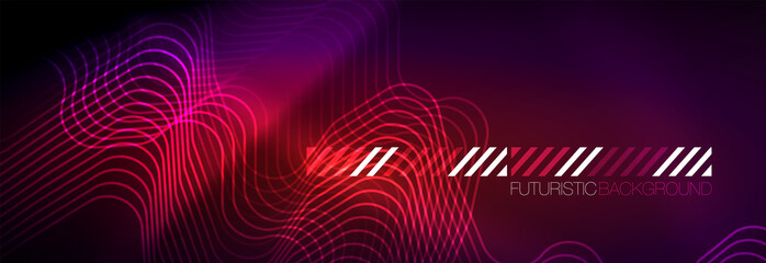Glowing neon abstract lines, techno futuristic template