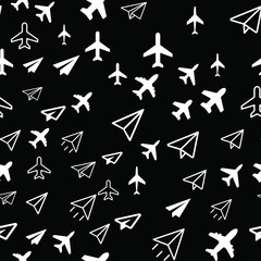 Seamless vector EPS 10 pattern with Plane Aircraft. Travel concept
