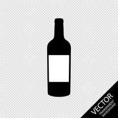 Bottle Of Wine - Vector Illustration - Isolated On Transparent Blackground