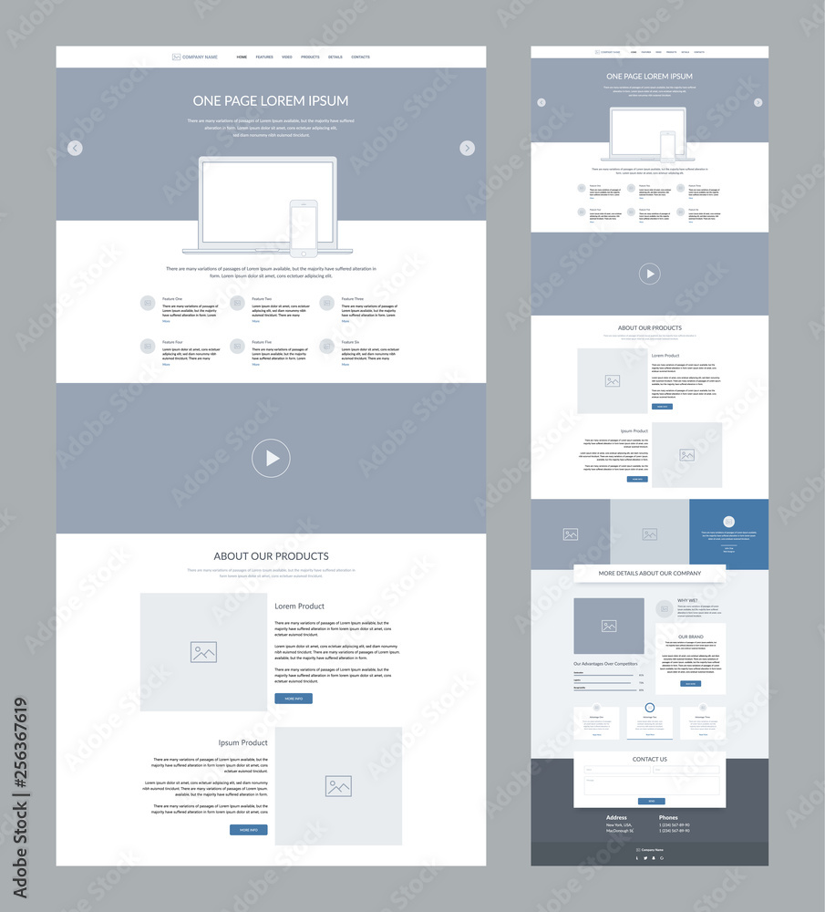 Poster one page website design template for business. landing page wireframe. flat modern responsive design