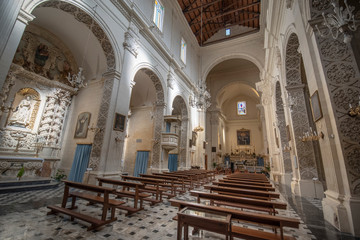 Fototapeta na wymiar Lecce, Puglia, Italy - Inside interior of the church Arciconfraternita Maria Ss. Addolorata. Catholic roman church (chiesa). A region of Apulia