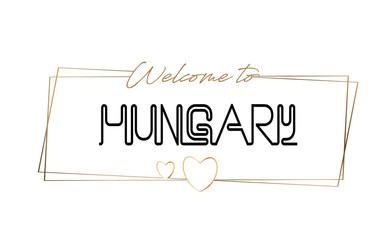 Hungary  Welcome to text Neon lettering typography. Word for logotype, badge, icon, postcard, logo, banner Vector Illustration.