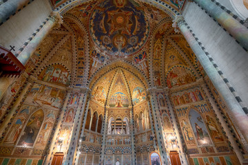 Lecce, Puglia, Italy - Inside interior of the church Parish of St. Anthony of Fulgentius (Chiesa Sant Antonio a Fulgenzio). Amazing beautiful painted ceiling