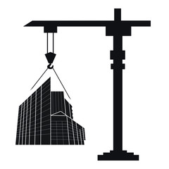 Crane builds a modern building. Black emblem