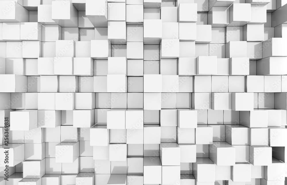 Aufkleber Glowing white and blue squares background pattern 3D rendering