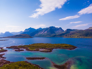 Fototapeta na wymiar Lofoten sea mountains landscape, Norway