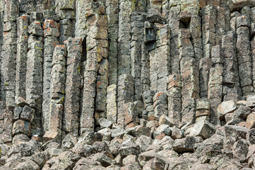 Basalt columns of Sheepeater Cliffs in Yellowstone national park, USA
