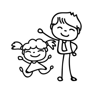hand drawing abstract cartoon happy people family happiness concept