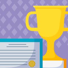 graduation certificate with trophy cup