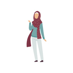 Muslim Woman in Modern Clothing and Traditional Hijab Vector Illustration