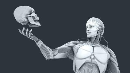 Fototapeta na wymiar Robot and human skull artificial intelligence concept, 3d render