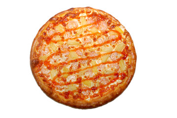 Italian pizza with ketchup lines on the top
