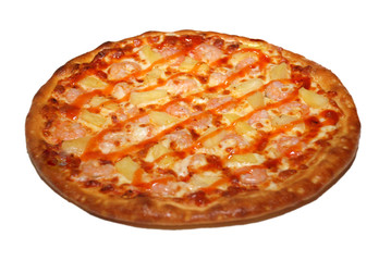 Italian pizza with ketchup lines on the top