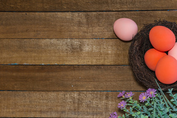 scattered painted eggs. happy Easter card