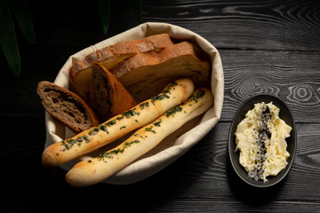 bread baskets on a wooden background