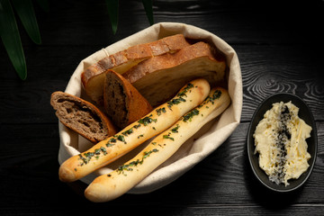 bread baskets on a wooden background