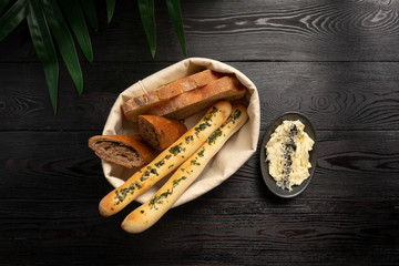 bread baskets on a wooden background