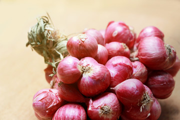 Bundle Shallot on Wooden Board