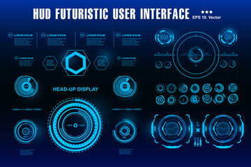 Futuristic blue virtual graphic touch user interface. HUD dashboard display virtual reality technology screen