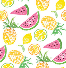 Hand drawn doodle tropical fruit pattern background