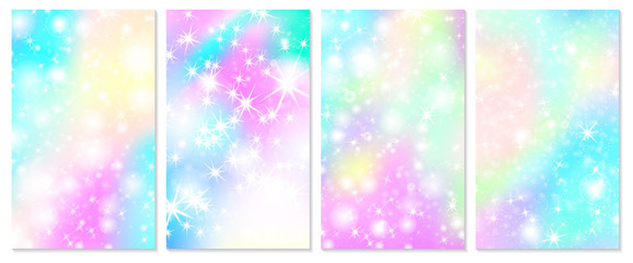 Unicorn rainbow background. Holographic sky