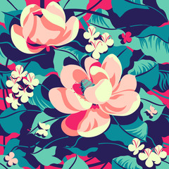 Floral tropical pattern. Handmade drawing vector illustration.
