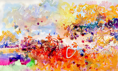 Aquarell mit Kastanie im Wald