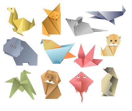 Origami paper animals asian art or hobby folded sheets