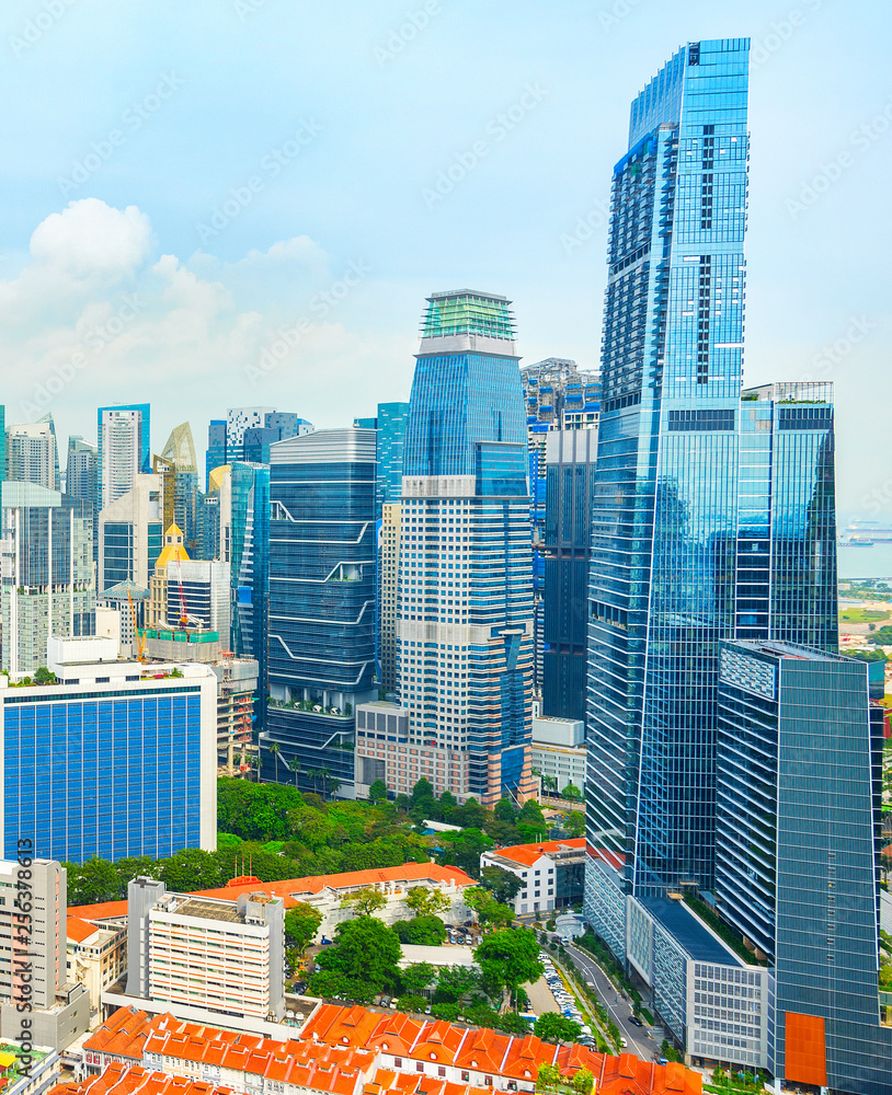 Poster singapore modern downtown skyscrapers aerial