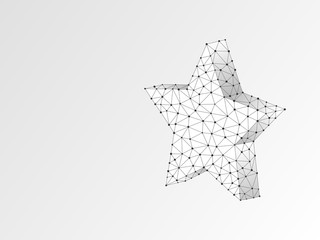 Volumetric 3d star with five rays. Polygonal space low poly with connecting dots and lines. Star in the sky concept. Connection wireframe structure. Vector origami illustration on white background
