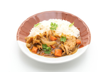 Japanese curry rice with sliced pork, carrot and onions
