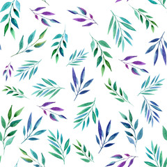 Abstract color branches, seamless pattern. Watercolor illustration. Design for backgrounds, wallpapers and packaging