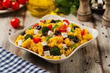 Salad with pasta and feta cheese