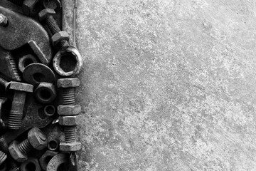 many rust steel on cement ground in black and white photography