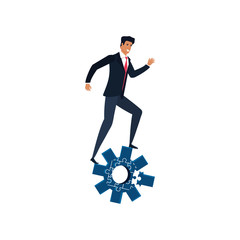 businessman with puzzle pieces in shape pinion