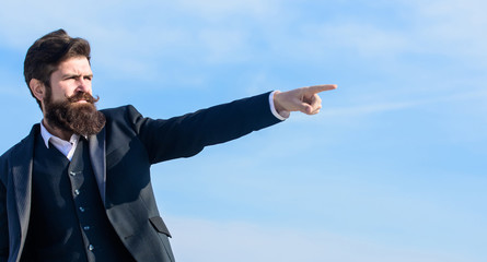 Future success. Agile business. Confident businessman. startup business. formal fashion. brutal caucasian hipster with moustache. Mature hipster with beard. Businessman against the sky. Bearded man