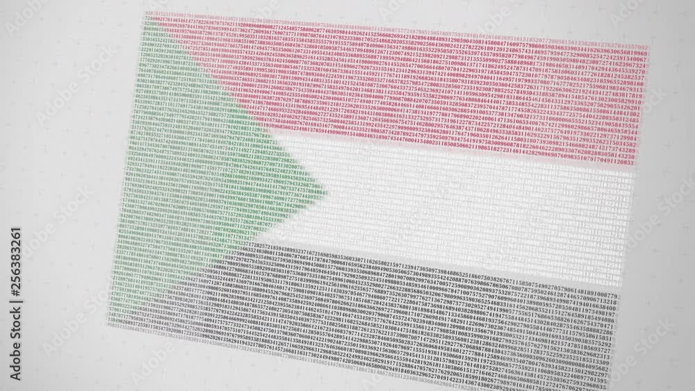 Aufkleber falling numbers make up flag of sudan. national information technology it related 3d animation