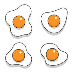 Fried eggs top view vector cartoon flat set isolated on a white background.
