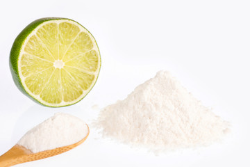 Baking soda with lemon - White background