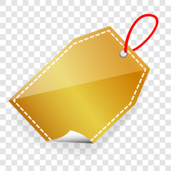 golden Shining rectangle Blank Tag, red rope with soft shadow at transparent effect background