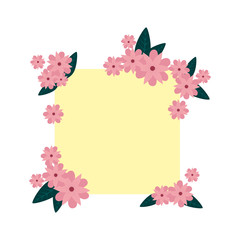 beautiful flowers and leafs square frame