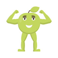 Apple strong icon, fruit with a smile on his face, healthy food character in cartoon style