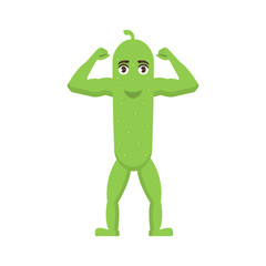 Cucumber strong icon, vegetable with a happy face, healthy food character in cartoon style