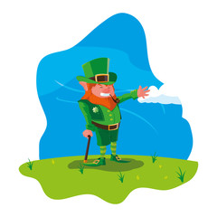 saint patrick lemprechaun with cane in the field
