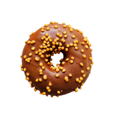 Caramel glazed ring donut isolated on white background
