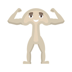 Mushroom strong icon, vegetable with happy face, healthy food character in cartoon style