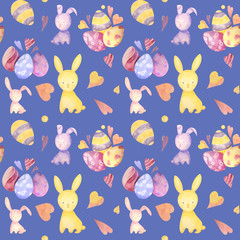 Cute baby easter rabbit seamless pattern, illustration for children clothing. Watercolor Hand drawn
