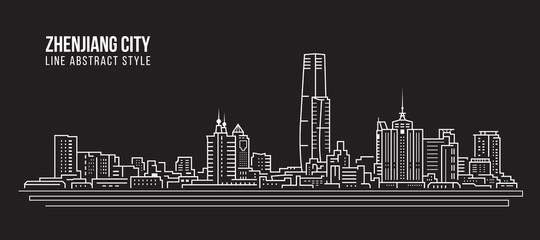 Obraz premium Cityscape Budynek Grafika liniowa Projekt ilustracji wektorowych - miasto Zhenjiang