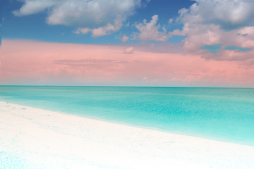 sea landscape.Toned turquoise, coral colors Summer paradise beach.